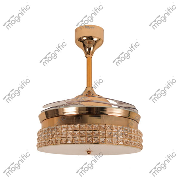 Crystal French Gold Finish Magnific Crystal Ceiling Fans - Side View