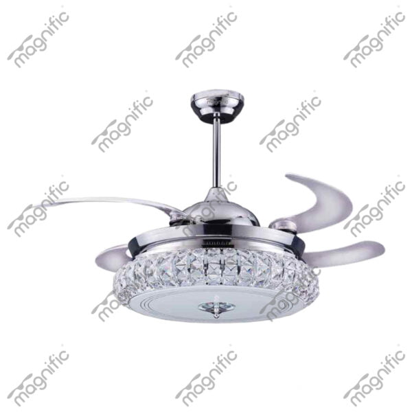 Emerald Crome Finish Magnific Crystal Ceiling Fans - Front View