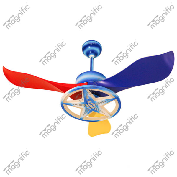Galaxy Red, Yellow & Dark Blue Magnific Kid'S Room Designer Ceiling Fans - Front View