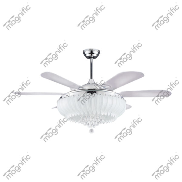 Merc Crome Finish Magnific Crystal Ceiling Fans - Front View