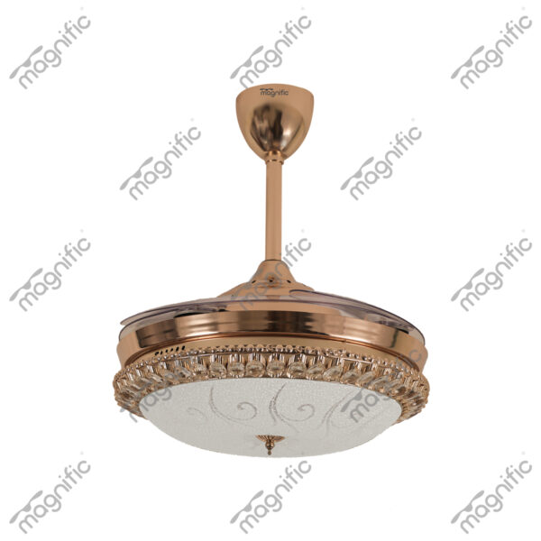 Sapphire French Gold Magnific Crystal Ceiling Fans - Side View