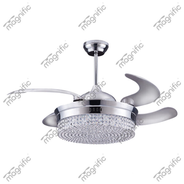 Solitaire Crome Finish Magnific Crystal Ceiling Fans - Front View